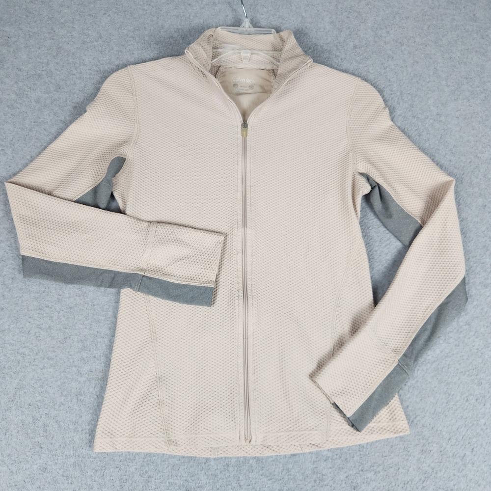 Calvin Klein Performance Jacket Womens XS Beige Waffle Knit Athletic Full Zip